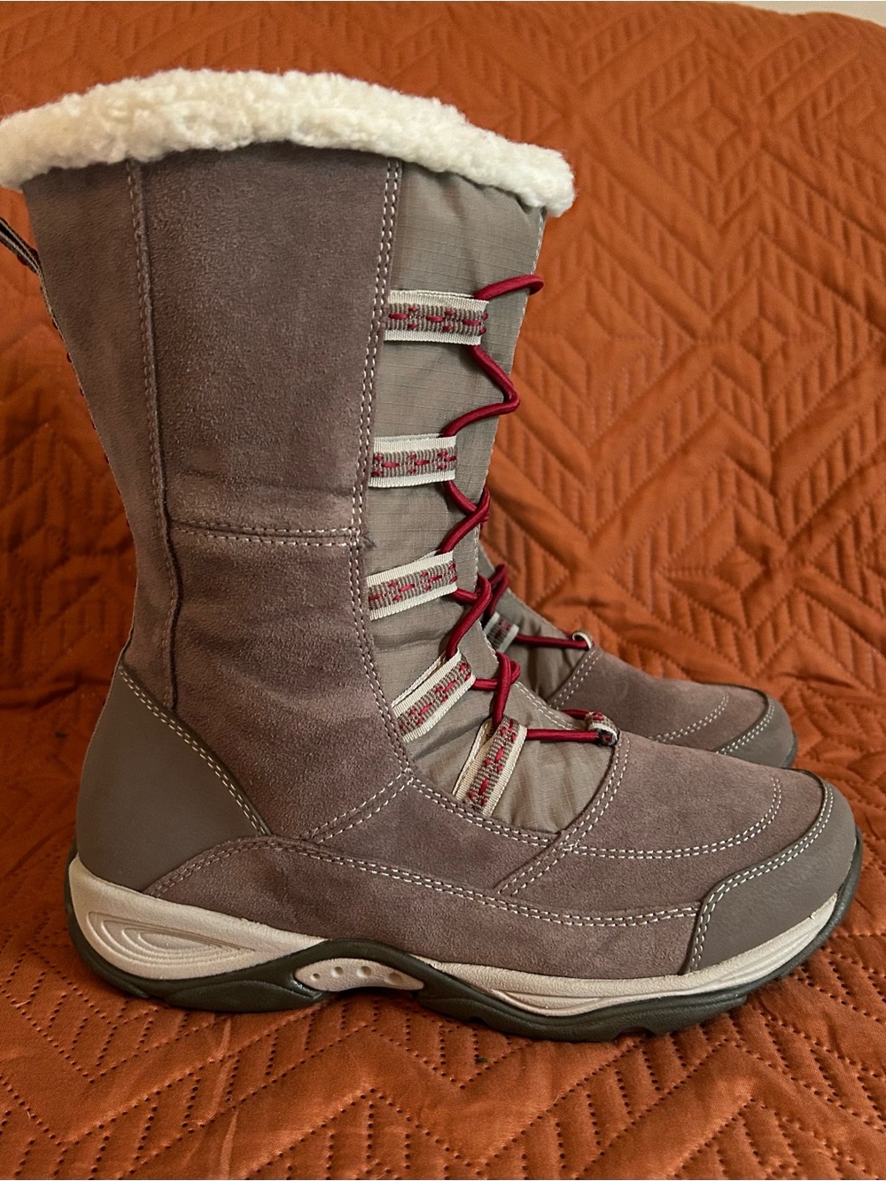 Women's Gray Winter Lace-Up Faux Fur-Trim Boots